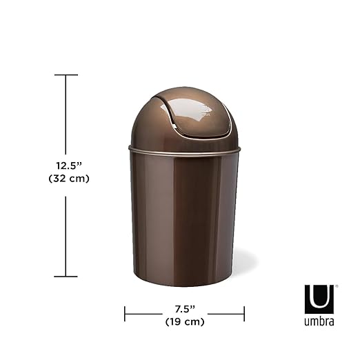 Umbra 1.25 Gallon Mini Waste Can with Removable Swing-Top Lid - Small Garbage Bin for Kitchen, Bathroom, Bedroom, Office - Compact Trash Can Fit Under Tables & Counters - Bronze