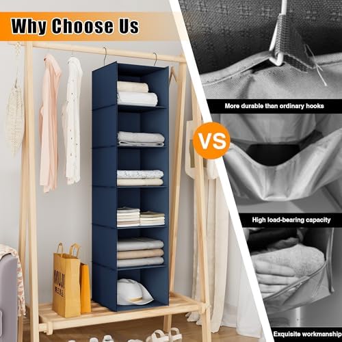 Hanging Closet Organizer 6-Shelf, Oxford Fabric Wardrobe Storage, Navy Blue - Image 7
