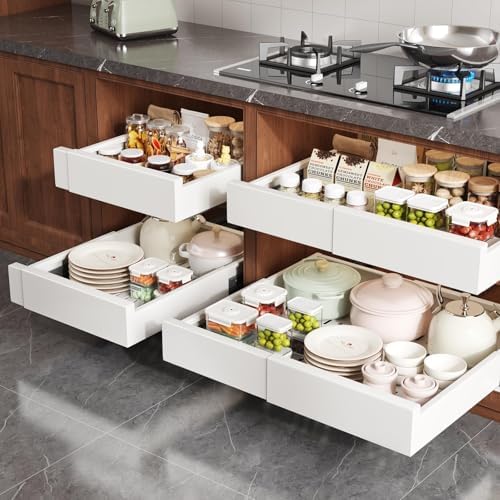 Seinloes Pull Out Cabinet Organizer,4-Side Expandable to Maximize Cabinet Space,Slide Out Drawers with 3 Rail Design,Roll Out Shelf with Raising Pad for Framed Cabinet,13"-21"W x 13"-17"D,White,2 Pack - Image 7