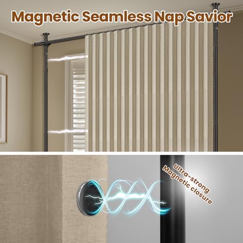 100% Blackout Room Divider Curtains Sets Beige W100 x L96 in,2 Panels Curtain Rods No Drilling Adjustable Tension (H) 43-120×(W) 35-200 in for Bedroom Privacy Partition Separator - Image 6