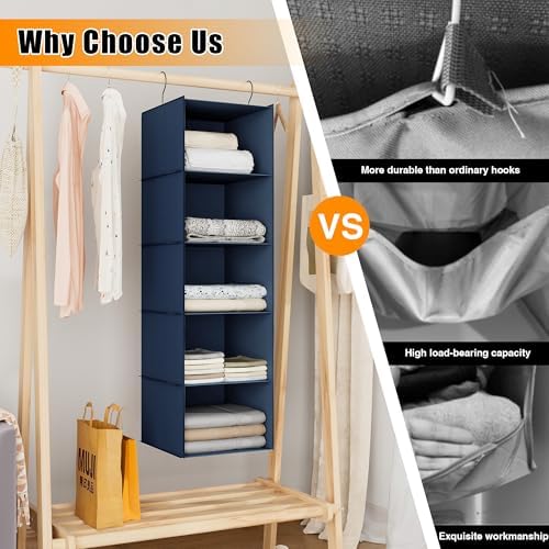 Hanging Closet Organizer 5-Shelf, Oxford Fabric Wardrobe Storage, Navy Blue - Image 7