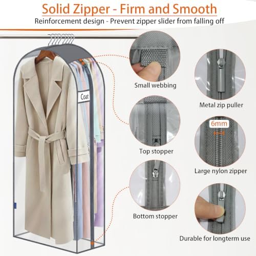 62" Clear Garment Bags for Hanging Clothes 10" Side Gusset, Suit Bags for Closet Storage, Suit Cover for Shirts Coats Dresses (24"X62"X10" 3Pack) - Image 7