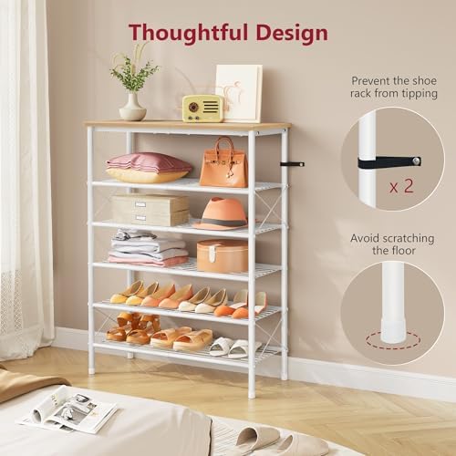 Tajsoon 6 Tier Shoe Rack for 20-24 Pairs of Shoes, White Log - Image 7