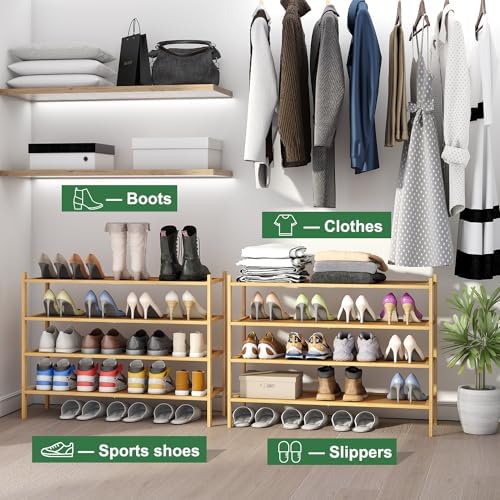 kiplant Long Shoe Rack, 4-Tier Bamboo Wood Shoe Rack, Stackable for Closet, Entryway & Hallway - Image 6