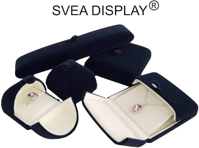 Premium Double Function Navy Luxurious Blue Velvet Pendant Earrings Necklace Gift Box Double Layer Fine Material Modern Elegant (Jewelry is not included)