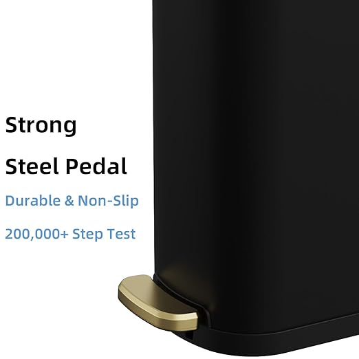 KSSKSS 2.6 Gallon Slim Bathroom Trash Can with Soft Close Lid, 10L Stainless Steel Garbage Can with Removable Liner Bucket, for Narrow Spaces, Bathroom, Bedroom (Matt Black)