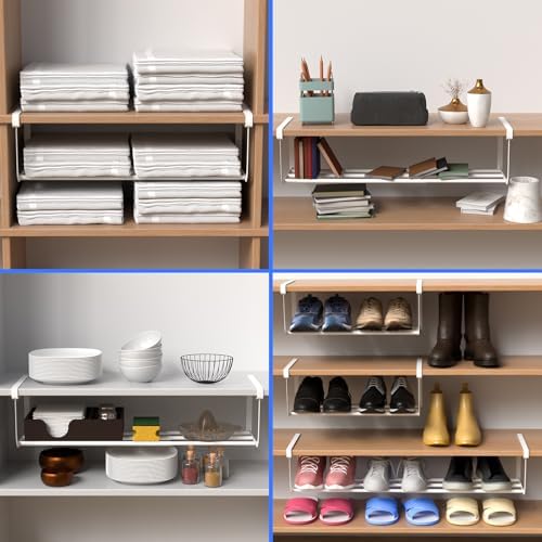 CroBlissful 2 Pcs Expandable Shoe Rack Shelf Organizer for Closet, White - Image 6