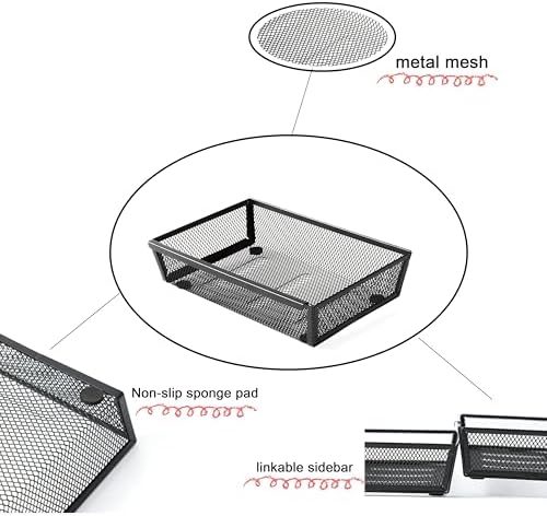Mesh Tray Silverware Drawer Organizer, Utensil Cutlery Tray Office Supplies with Interlocking Arm Drawer Dividers Organizer for Flatware, Knives,Home,Office, School,Bedroom 9X6"Black - Image 5