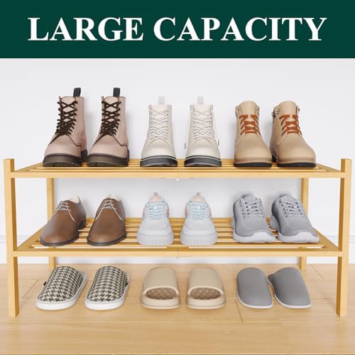 Smiry Bamboo Shoe Rack, 5 Horizontal Slats, 2 Tier - 26.8" Wide, Natural - Image 6