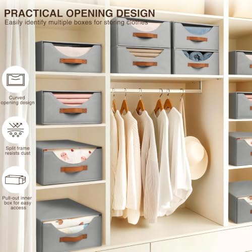 Homsorout Stackable Storage Drawers - Large Collapsible Storage Bins with Drawers, 8 Pack Closet Shelf Organizer Basket, Fabric Pull Out Organizer for Bedroom, Living Room, Dorm, Grey - Image 6