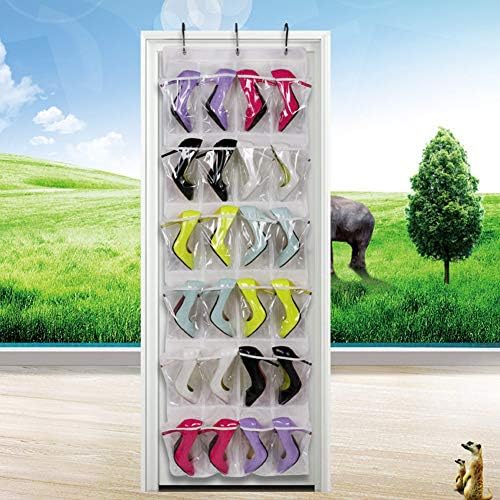 Over The Door Hanging Shoe Organizer Rack Holder Home Non-woven Transparent Storage Bag 24 Pockets With 3 Hooks (White) - Image 7
