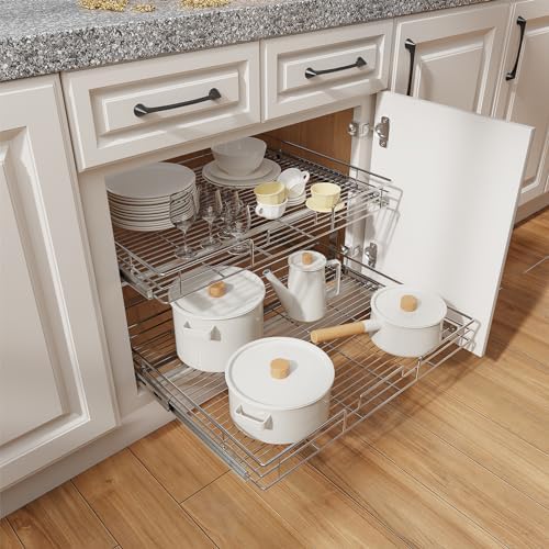 ROOMTEC Individual Pull Out Cabinet Organizer (25½"W x 21½"D), 2 Tier Spice Rack Organizer for Cabinet, Slide Out Drawer Pantry Shelf Organization and Storage for Kitchen Bathroom - Image 6