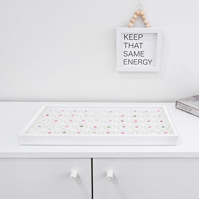 Ikee Design 50 White Foam Gem and Bead Storage Jars Showcase Stackable Display Tray Storage Box for Collectibles, Home Organization, 14.75 W x 8.25 D x 1 H in