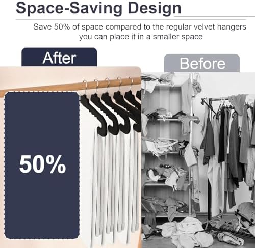 Velvet Pants Hangers - 16 Pack Black Non Slip Open Ended Hanger with 360 Swivel Hook - Closet Space Saving Hanger for Heavy Pants, Jeans, Trousers, Scarf - Image 6