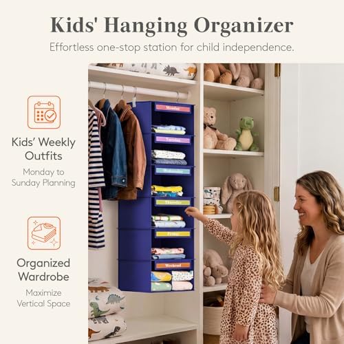 Lifewit 6 Shelf Weekly Hanging Clothes Storage Organizer for Kids, Blue - Image 7