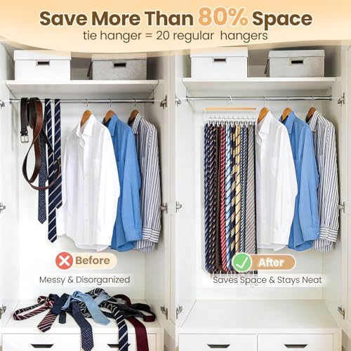 Tie Belt Rack Hanger for Closet, Wood Tie Holder Organizer with 20 Hooks - Image 6