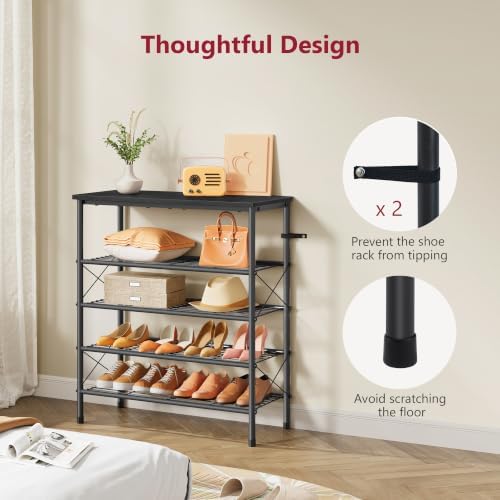 Tajsoon 5 Tier Shoe Rack Organizer for 16-20 Pairs of Shoes, Black - Image 7