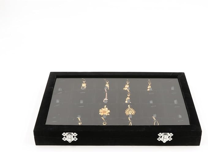 Jewelry Box Necklace Organizer Tray (Black) Necklace Display Case for Storage Jewelry Necklaces Display Stand 24 Slot Pendant Holder for Women