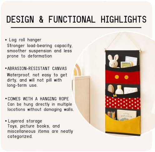 3-Pocket Hanging Wall Organizer, Cute Red Polka Dot Design for Bedroom - Image 7