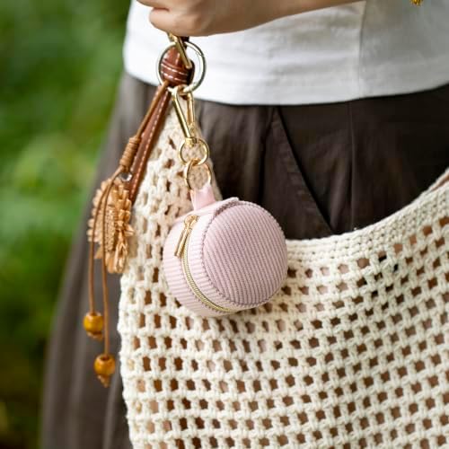 Ring Box & Holder with Keychain, Mini Velvet Jewelry Travel Case, Small Organizer for Earrings Necklaces, Engagement Wedding Couples Gift for Women Bride (Pink) - Image 6