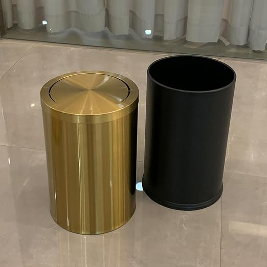 9 Liter/2.4 Gallon, Gold Trash can with Swing lid, Brass Small Trash can, Gold Trash Bin with Lid for Office, Living Room,Bathroom,Restaurant Bathroom