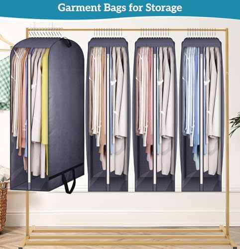KIMBORA 10" Gusseted Clear Garment Bags for Hanging Clothes Storage, 43" Suit Bags for Closet Storage with Handles, Garment Covers for Coats, Jackets, Sweaters (4 Packs, Grey) - Image 7