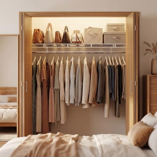 COSTWAY Closet Shelves Wall Mounted, Ventilated Shelf with Hanging Rod - Image 7