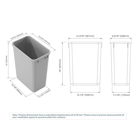 Dowell 10 Pack 35Qt Wastebasket Trash Container, 9Gal, Plastic, Stackable, for Kitchen/Bathroom/Office, Fits Under Sink/Desk - Grey (10, 35 QT)