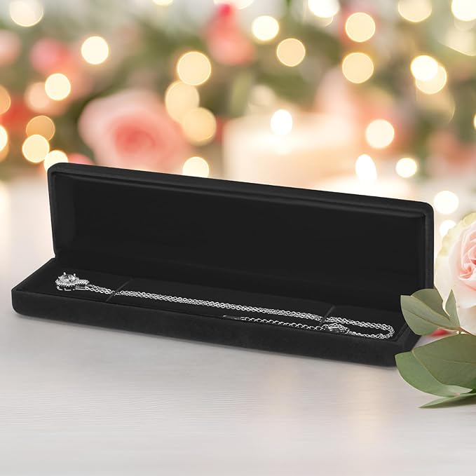 KUKUVR 2 Pieces Metal Velvet Necklace Bracelet Gift Box, Soft Lining Bracelet Pendant Long Chain Organizer Holder Display Case for Wedding Engagement Birthday Anniversary (Black)