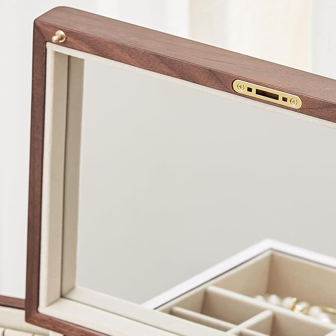 CHOSIN Black Walnut Wooden Jewelry Box for Women with Mirror, 5 Drawers and 2 Side Doors for Watches, Necklaces, Rings, Earrings Storage, Mothers Day Gifts for Mom