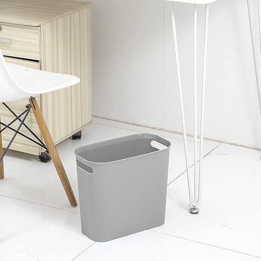 rejomiik Small Trash Can, 3.5 Gallon Garbage Can, Slim Waste Basket, Plastic Trash Bin Container with Handles for Bathroom, Bedroom, Home, Office, Dorm Room, Kitchen, Rectangular, Gray, 1 - Pack