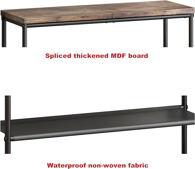 INGIORDAR Shoe Rack Organizer 5 Tier Metal Organizer Shelf with Industrial MDF Board and Layer Fabric for Entryway Closet Bedroom Living Room Garage,Black & Rustic Brown (Black+Rustic Brown, 5 Tier)