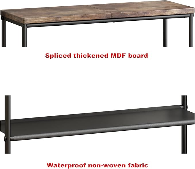 INGIORDAR Shoe Rack Organizer 4 Tier Metal Organizer Shelf with Industrial MDF Board and Layer Fabric for Entryway Closet Bedroom Living Room Garage,Black & Rustic Brown (Black+Rustic Brown, 4 Tier)
