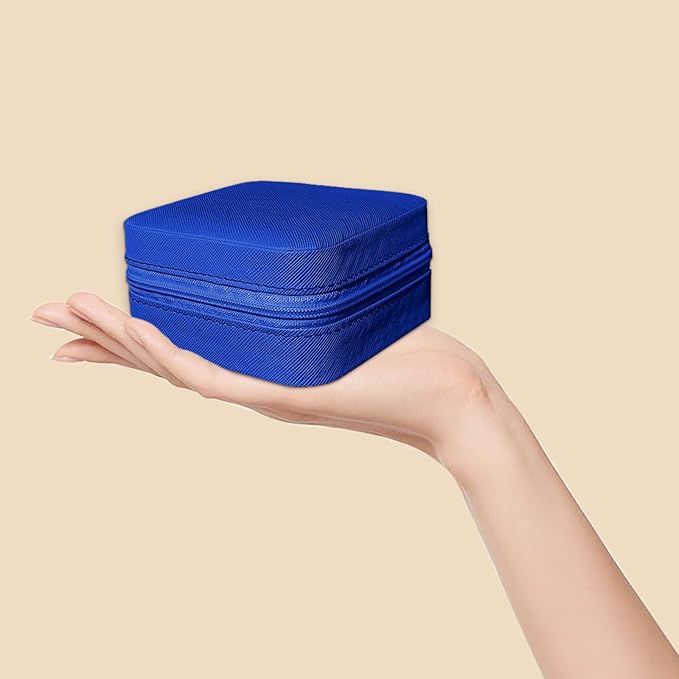 Small Travel Jewelry Box, Portable Mini Jewelry Leather Box Jewelry Ring Organizer Case Storage Holder Gift Boxes for Girls Women, Navy blue