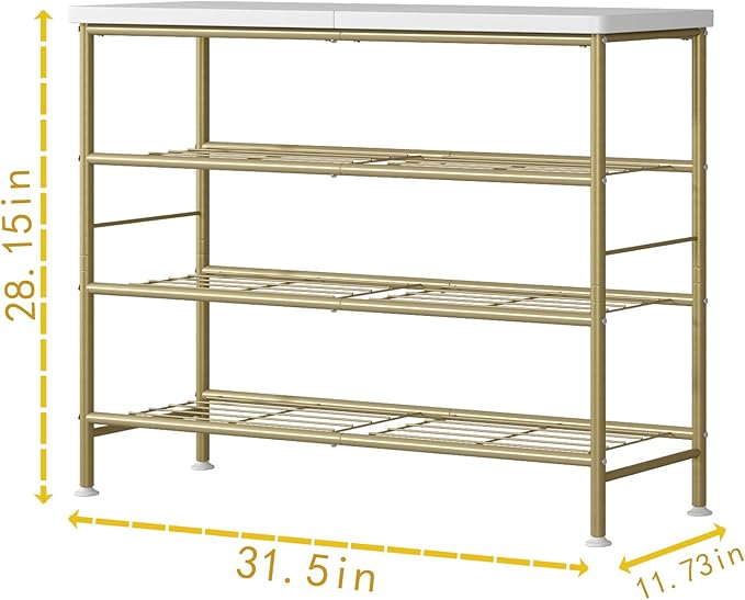 SUOERNUO Shoe Rack Organizer 4 Tier for Closet Entryway Free Standing Metal Storage Shoe Shelf with MDF Top Board,Gold
