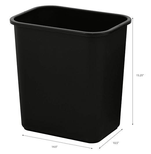 United Solutions 7 Gallon / 28 Quart Efficient Trash Wastebasket, Fits Under Desk, Small, Narrow Spaces in Commercial, Kitchen, Home Office, Dorm, Easy to Clean, Black (Pack of 12)