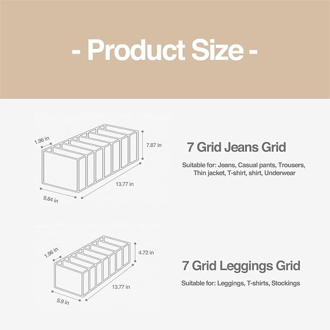 Wardrobe Clothes Organizer, 7 Grids Washable Portable Closet Organizer Mesh Separation Storage Box Foldable Closet Drawer Organizer for Underwear, Socks, Scarves, Jeans (Grey, 3 Jeans Grid)