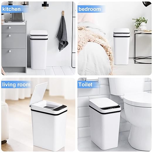 Anborry Bathroom Automatic Trash Can 3 Pack 2.2 Gallon Motion Sensor Touchless Small Slim Garbage Can with Lid Smart Electric Narrow Garbage Bin for Bedroom Living Room Office Kitchen (White)