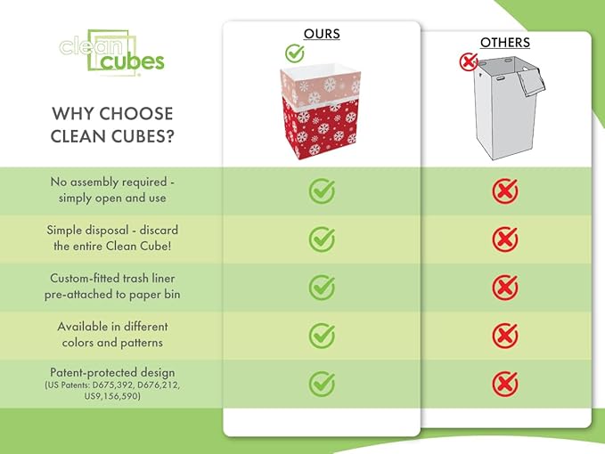 Clean Cubes 13 Gallon Disposable Pop-Up Trash Cans (3-Pack) with Fitted Bags – Foldable Garbage & Recycling Bins for Parties, Events & Kitchen (Snowflake, 17" H x 13.5" W x 10" D)