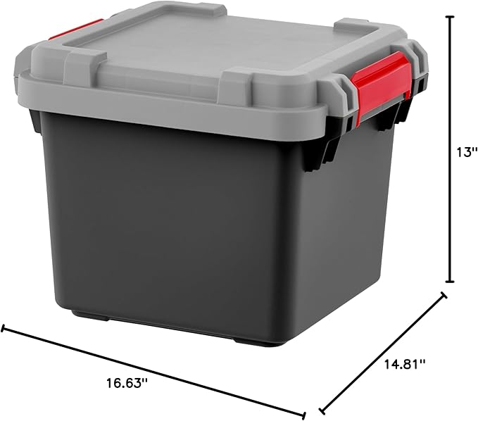 IRIS USA 4 Pack TrailBox, 8 Gallon Lockable Storage Trunk Box, Truck Bed Bin Heavy-Duty Containers Camping Gear, Adventure Chest - Dark Gray/Gray