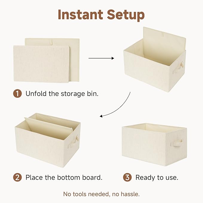 StorageWorks Storage Baskets for Shelves, Fabric Storage Bins, Closet Organization and Storage Basket, Organizer Bins for Clothes, Beige (NaturWeave Fabric), 3-Pack, Large