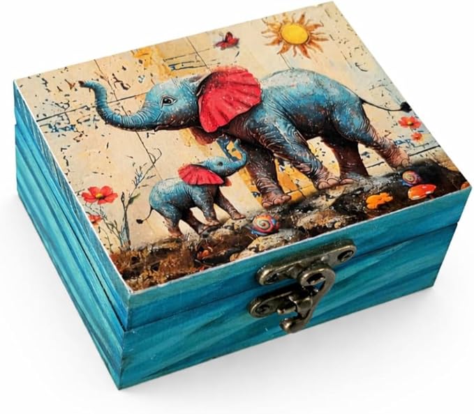 JB&C Premium Trinket Box Small Jewerly Keepsake Box (Elephant & Calf)