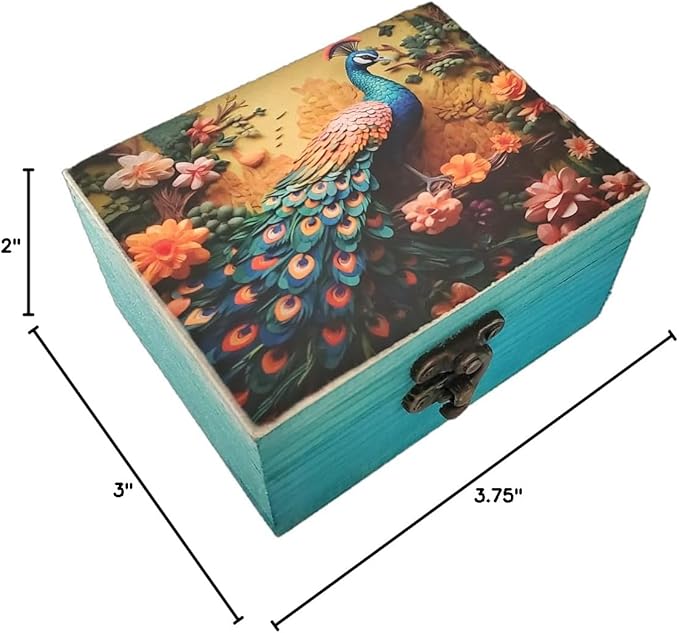 JB&C Premium Peacock Trinket Box Small Jewelry Keepsake Box | Earrings Necklace Storage Box for Girls Women | Peacock lovers Gift Idea, Animals Ornaments for Home Décor (3PS)
