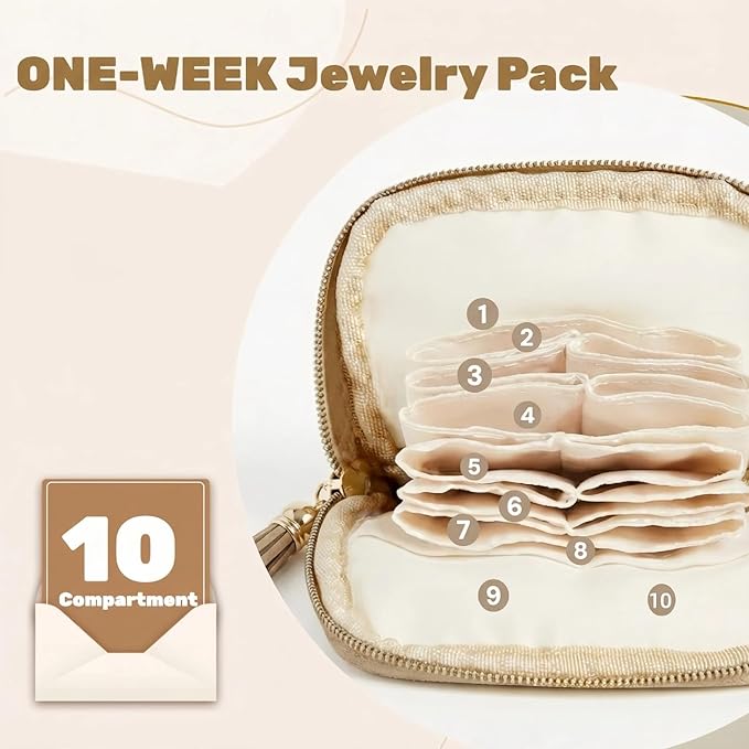 Mini Travel Jewelry Case, Small Jewelry Organizer, Jewelry Travel Case for Women, Portable Travel Jewelry Organizer Bag, Travel Jewelry Box – 5.3 × 5.1 inches (Sand Brown)