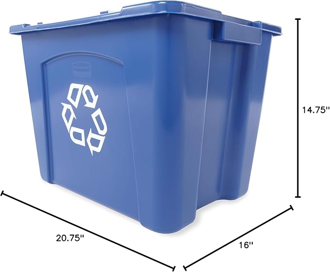 Rubbermaid Commercial Products Stackable Recycling Bin, 14 Gallon, Blue Storage Container, for Garage/Kitchen use for Boxes/Paper Recycle (Pack of 6)