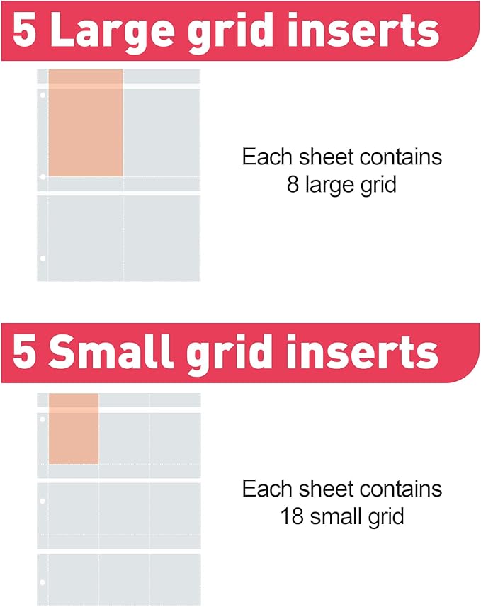 17Dec Refill Pages for the Jewelry Storage Book,Small-grid(Double-sided 9-grid),Large-grid(Double-sided 4-grid),5 sheets each,Jewelry Binder Refill Pages