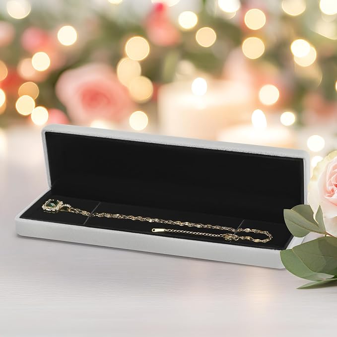 KUKUVR 2 Pieces Metal Velvet Necklace Bracelet Gift Box, Soft Lining Bracelet Pendant Long Chain Organizer Holder Display Case for Wedding Engagement Birthday Anniversary (Grey)
