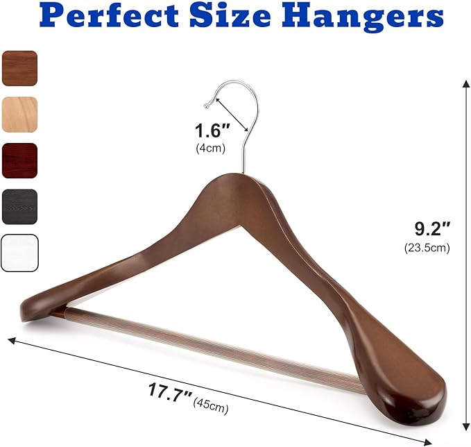 HOUSE DAY Wood Suit Hangers for Men 24 Pack, Smooth Wide Shoulder Wooden Hangers with Non Slip Pant Holder, Wide Hangers for Suits, Coats, Jackets, Heavy Wide Clothes Hanger, Walnut
