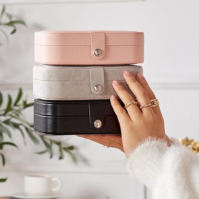 Smileshe Jewelry Box, PU Leather Small Portable Travel Case, 2 Layers Organizer Display Storage Holder Box for Rings, Earrings, Necklaces, Bracelets