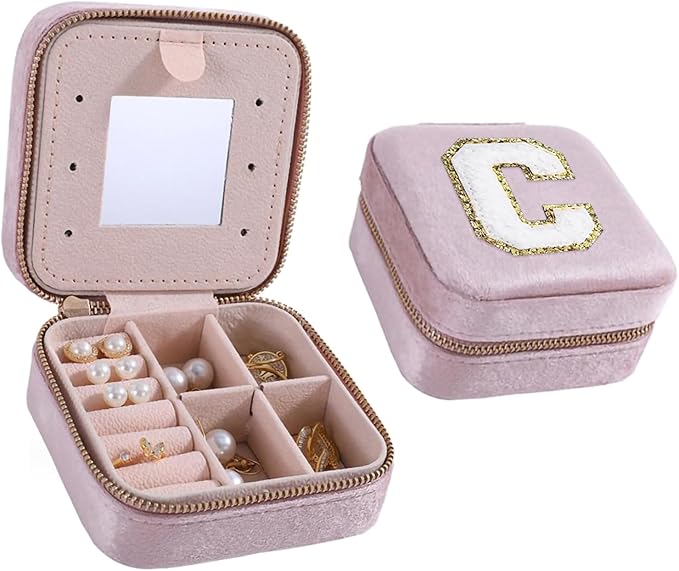 Gifts for Women Teen Girls - Small Travel Jewelry Box Jewelry Case Personalized Birthday Gifts for Women Teenage Teen Girls Her Mom Friend Female Friends Sister Teacher Initial C